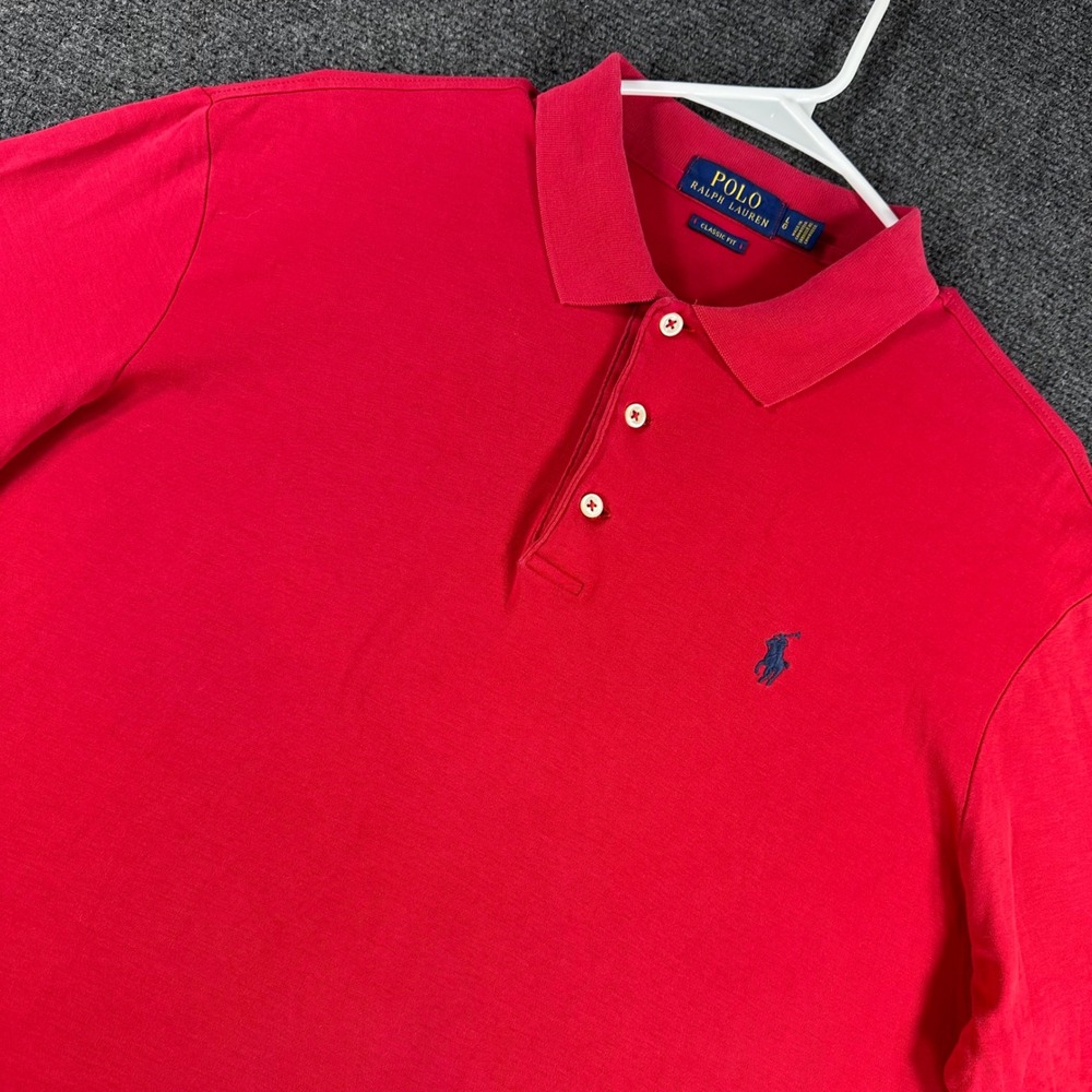 Polo Ralph Lauren Polo Shirt Mens L Large Red Classic Fit Short Sleeve Pony Logo